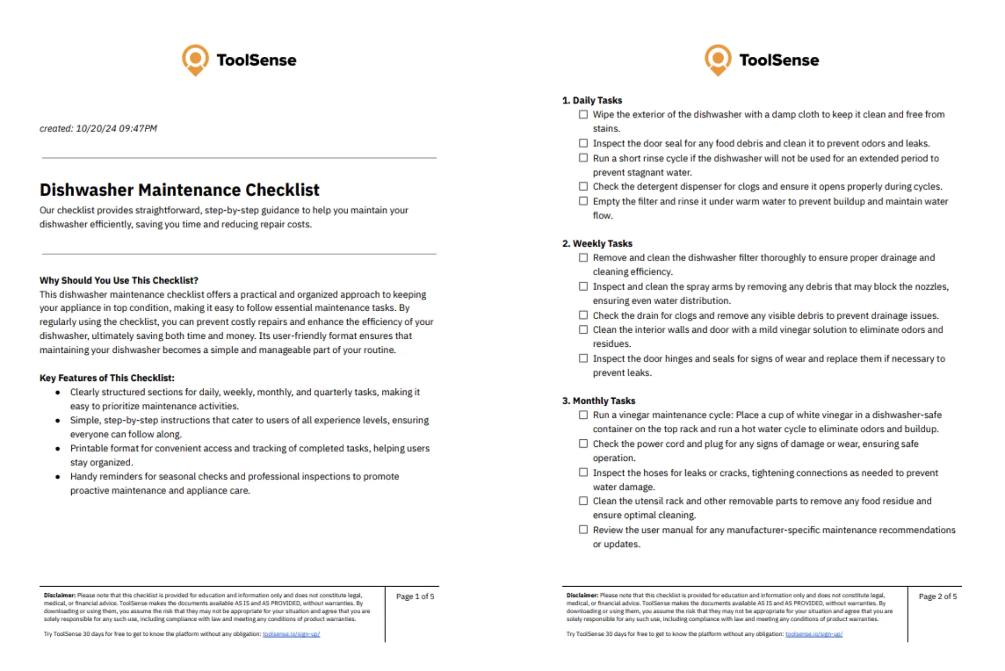 Seasonal Dishwasher Maintenance Checklist
